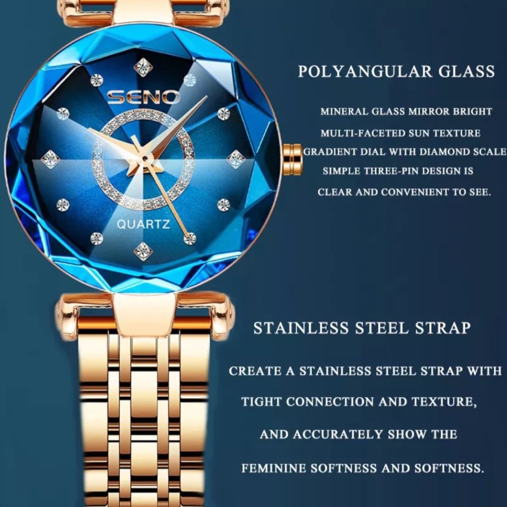 Seno Ocean Star Steel Band Women's Watch Fashion Crystal Ladies Quartz - Picture 7 of 9